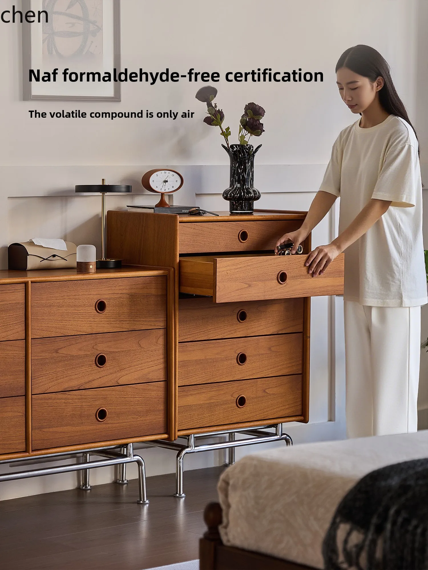 YFY  Five-Drawer Cabinet Solid Wood Storage Cabinet Drawer Living Room Wall-Mounted Storage Vintage Style Standing Cabinet