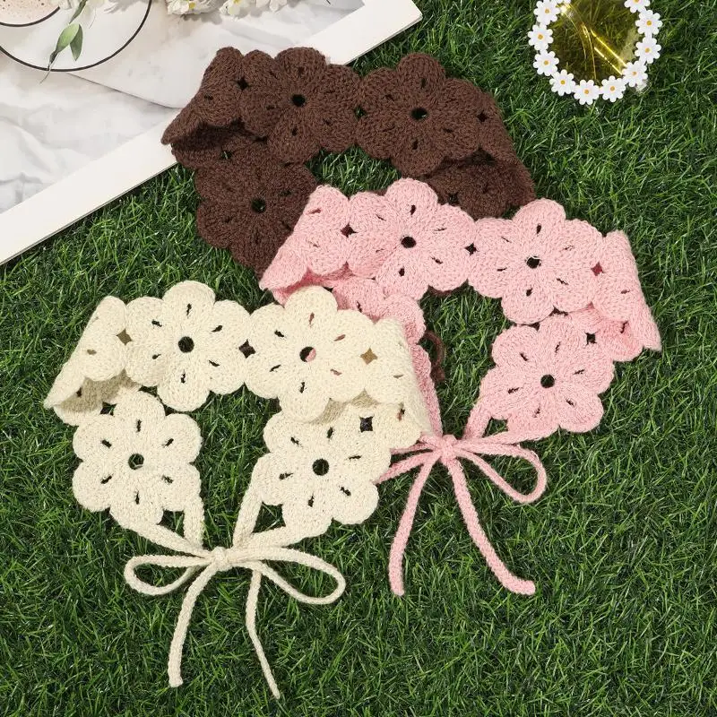 Elegantes französisches Strick-Stirnband im Retro-Landhausstil, gehäkeltes Blumen-Haarband, böhmischer pastoraler Haarschleier für Frauen und Kinder – Detail 3