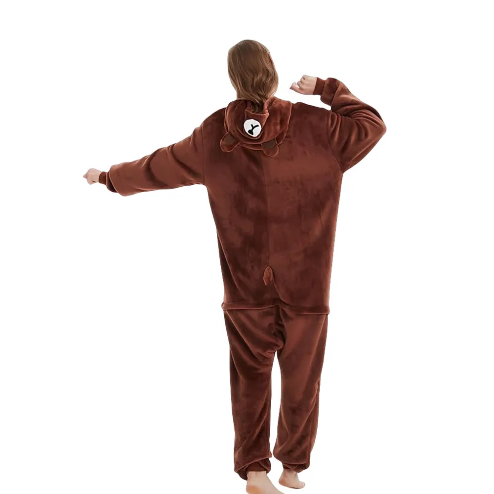 Coffee Bear Onesie Adults Kigurumi Animal Kigu Halloween Carnival Party Clothing Cosplay Costumes Flannel Fabric Zipper Closure