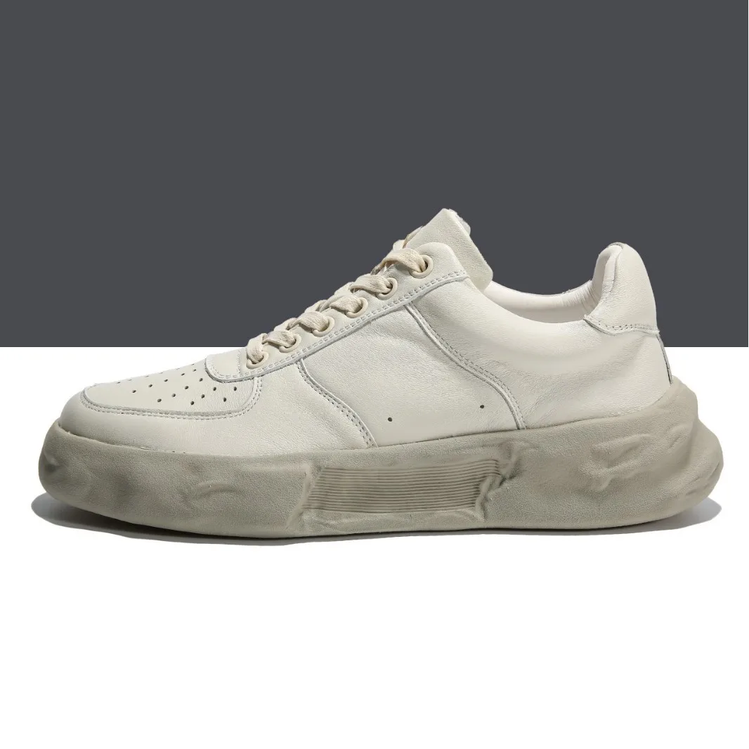 

Men's European Style Dissolved Sole Sneakers | Autumn Height Increasing Leather Shoes | Comfortable Dirty Look Casual Plimsolls