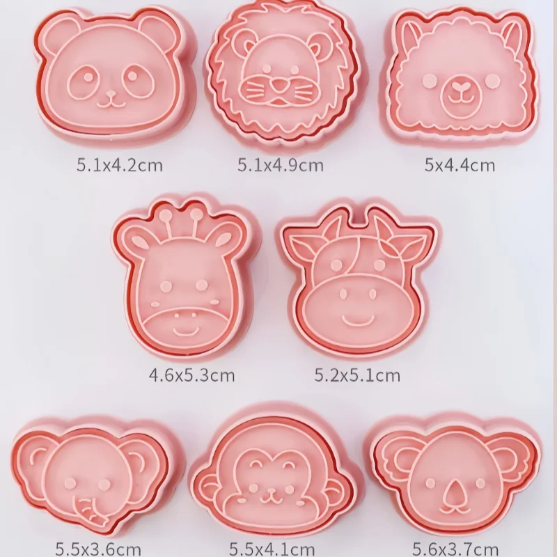 8pcs/set Cartoon Animal Cookie Cutter Set Giraffe Lion Panda Elephant 3D Cake Decorating Tool Stamp Mold Fondant Baking Tools