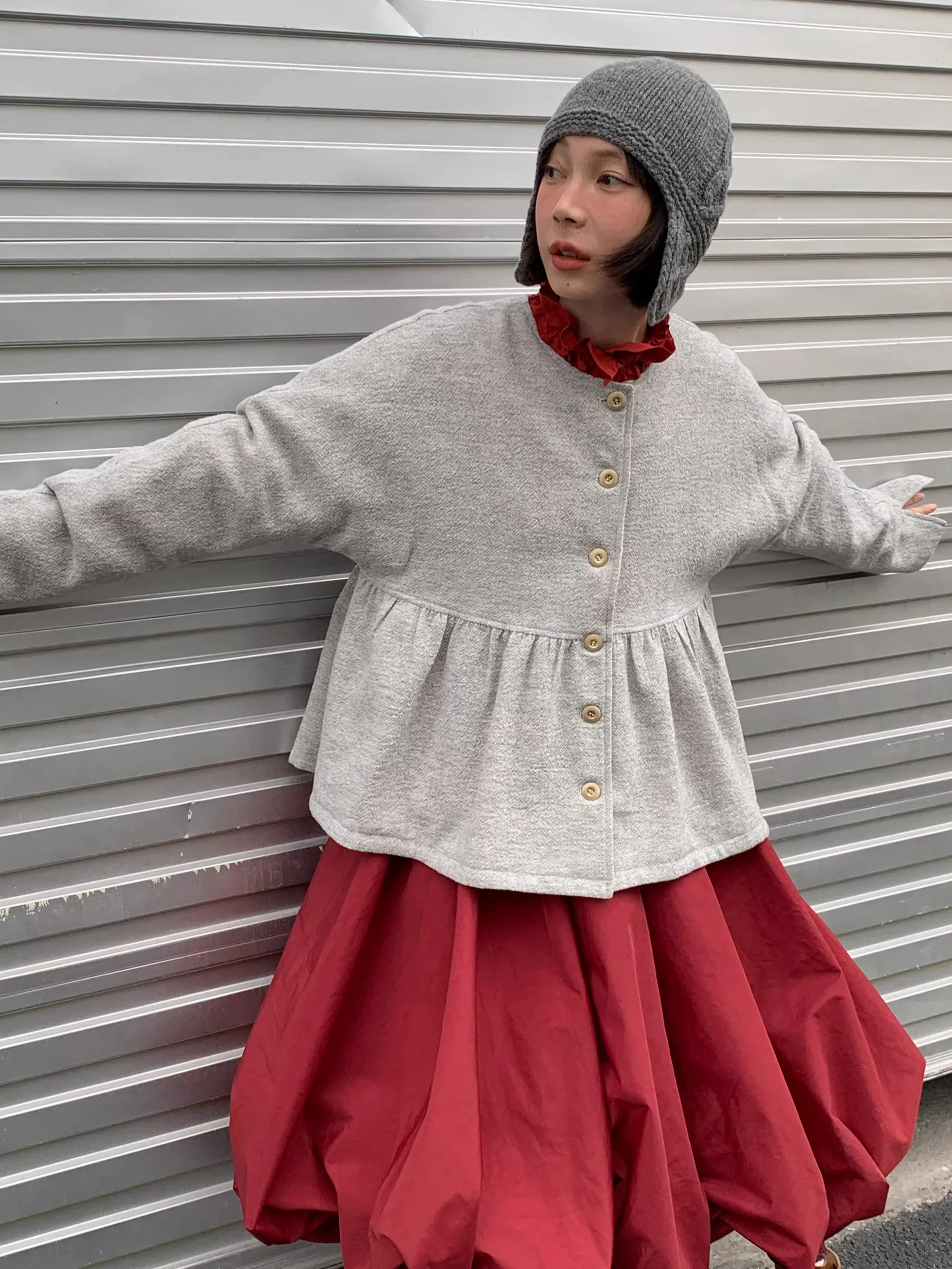 

WOKERKER Japanese Sle Loose Fit Pure Wool Warm Double-Sided Wear Svel Top Coat for Women Thiened Long Sve round ...