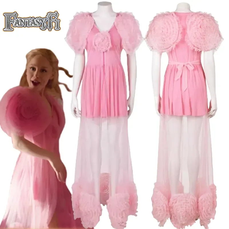 Movie Wicked Witch Glinda Cosplay Dress Costume Women Pink Sleepwear Disguise Role Play Outfits Halloween Carnival Party Suit