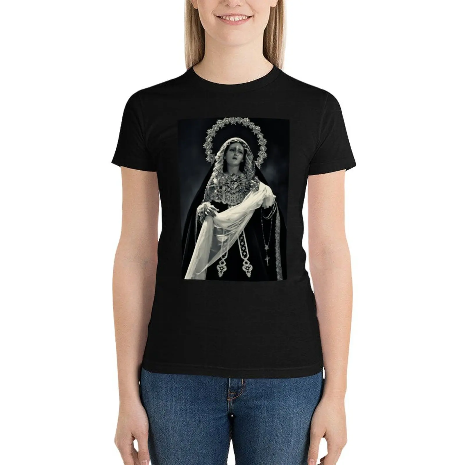 Blessed Virgin Mary in Dolores T-Shirt cute tops Female clothing kawaii clothes t-shirt dress for Women long