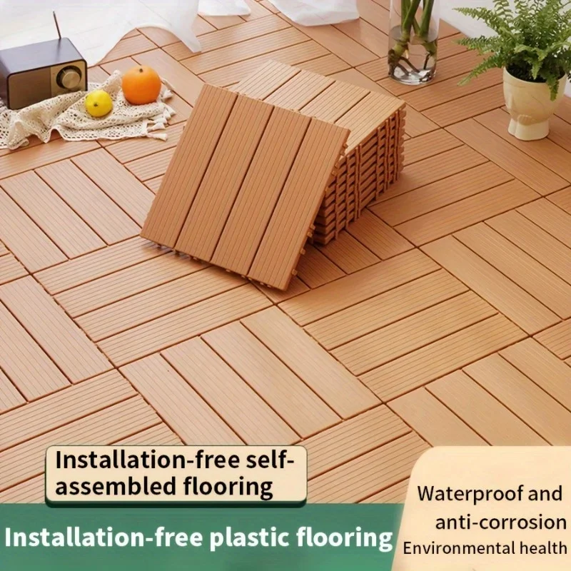 5 Pieces Of Wood Plastic Flooring Splicing Waterproof Balcony Outdoor Balcony Flooring Kit, Durable And Easy To Clean