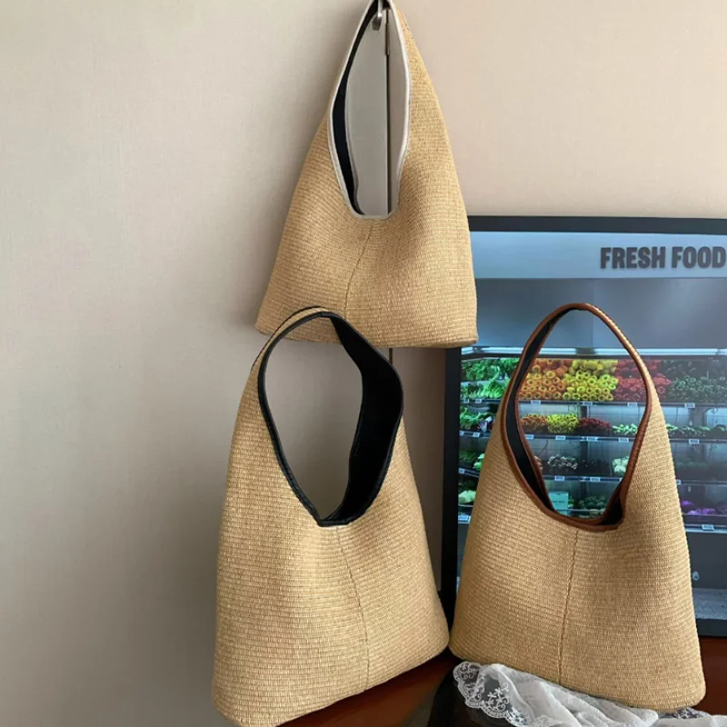 

Сумка-тоут из соломы в ретро-стиле, большая вместительная плетеная сумка на плечо, идеально подходит для пляжного отдыха, ежедневных поездок на работу, модная сумка для шопинга.