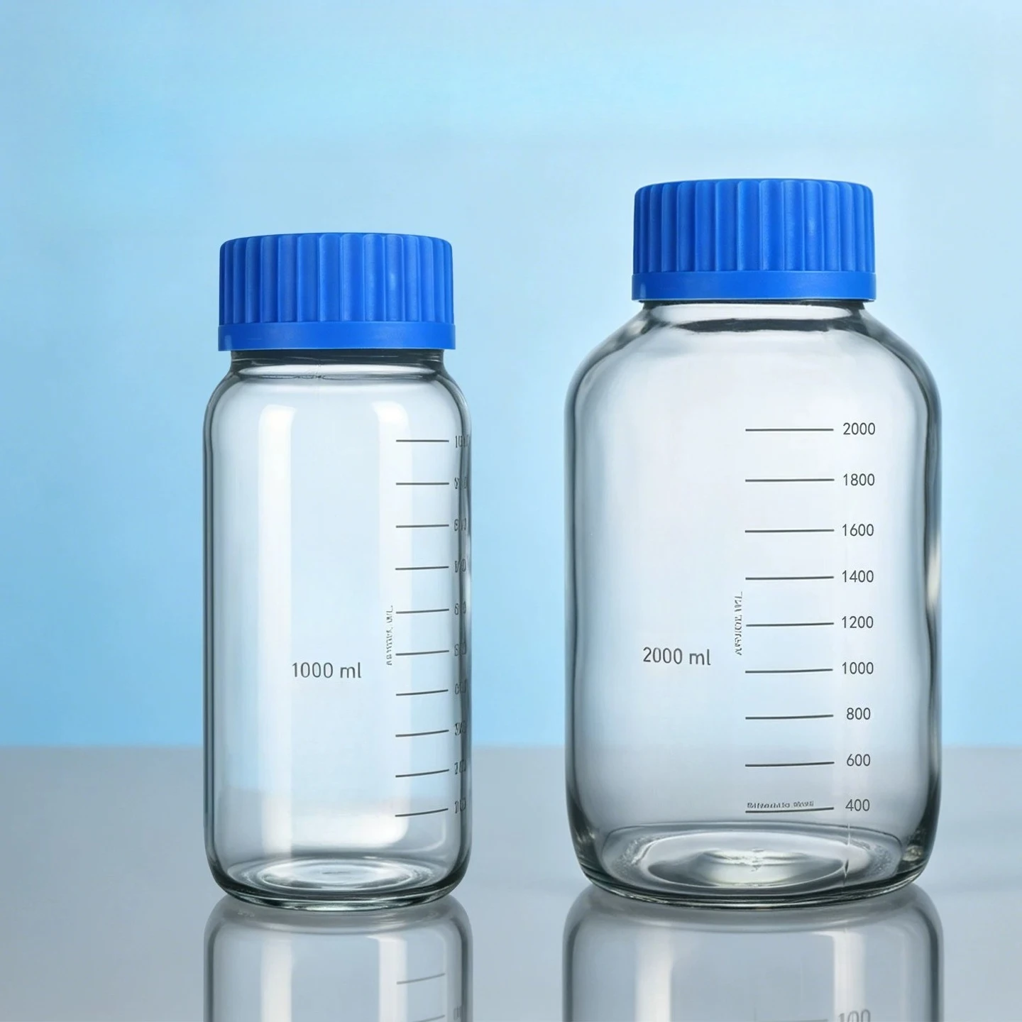 Lab GL80 Wide Mouth Borosilicate Glass Reagent Bottle, Blue Screw Cap Media Bottle, Multiple Sizes 250ml to 10L
