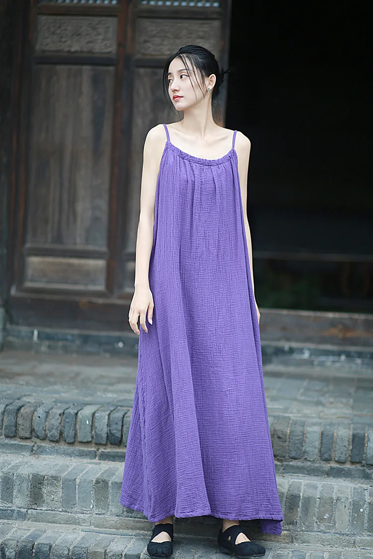 2025 Vestido camisola arrugado de gasa de doble capa con escote plisado, vestido largo, fotografía de viajes, estilo fresco, 5 colores