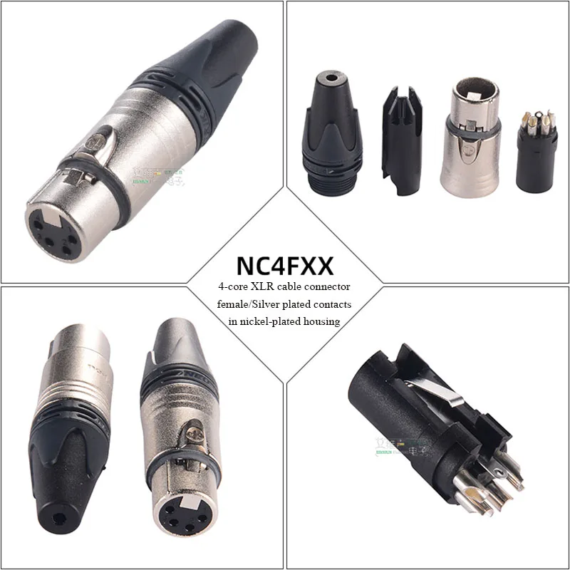 XLR 4-polige Stecker- und Buchsenanschlüsse Neutrik NC4MXX mit Farbring und Schwanzhülse zur Kodierungserkennung, symmetrischer XLR-Stecker – Detail 12