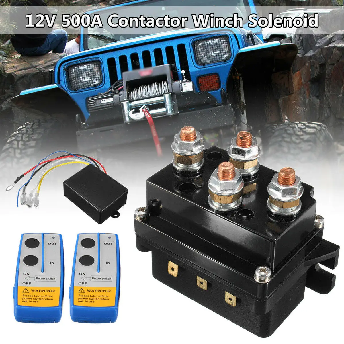 12V 500A Solenoid Relay Contactor+ Wireless Remote Control Kit for Truck ATV 5500-12000Lbs (500A)