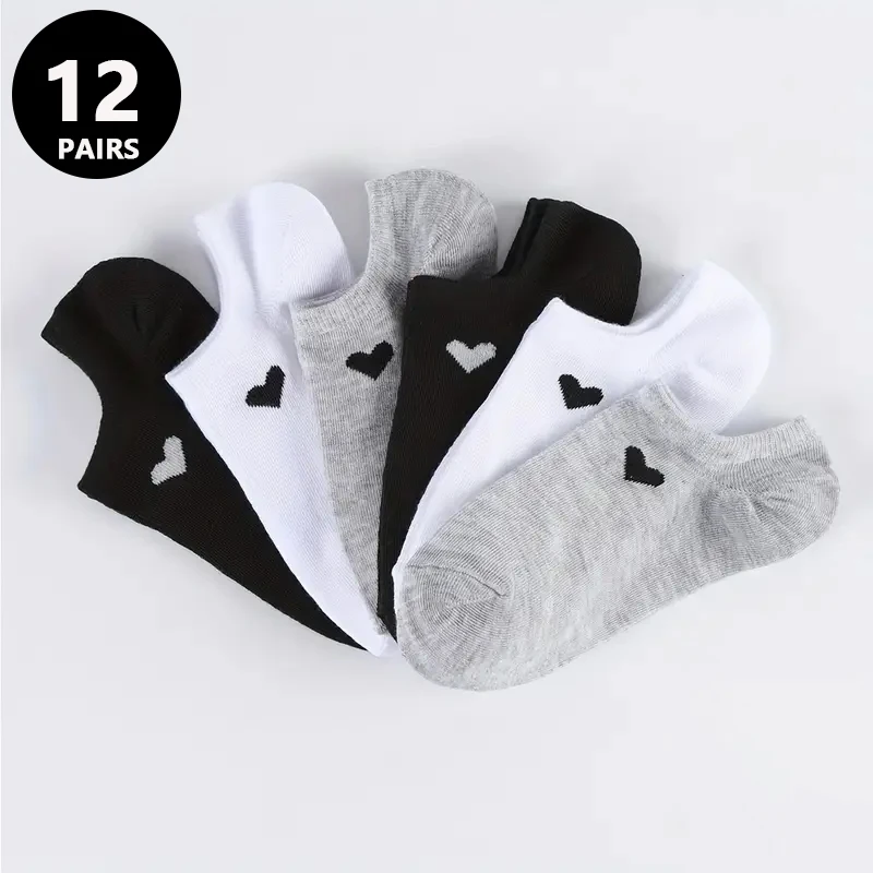 

12 Pairs Women Low Socks Set Cute Bear Pattern Fashionable Women Casual Versatile Style Comfortable Breathable Short Socks