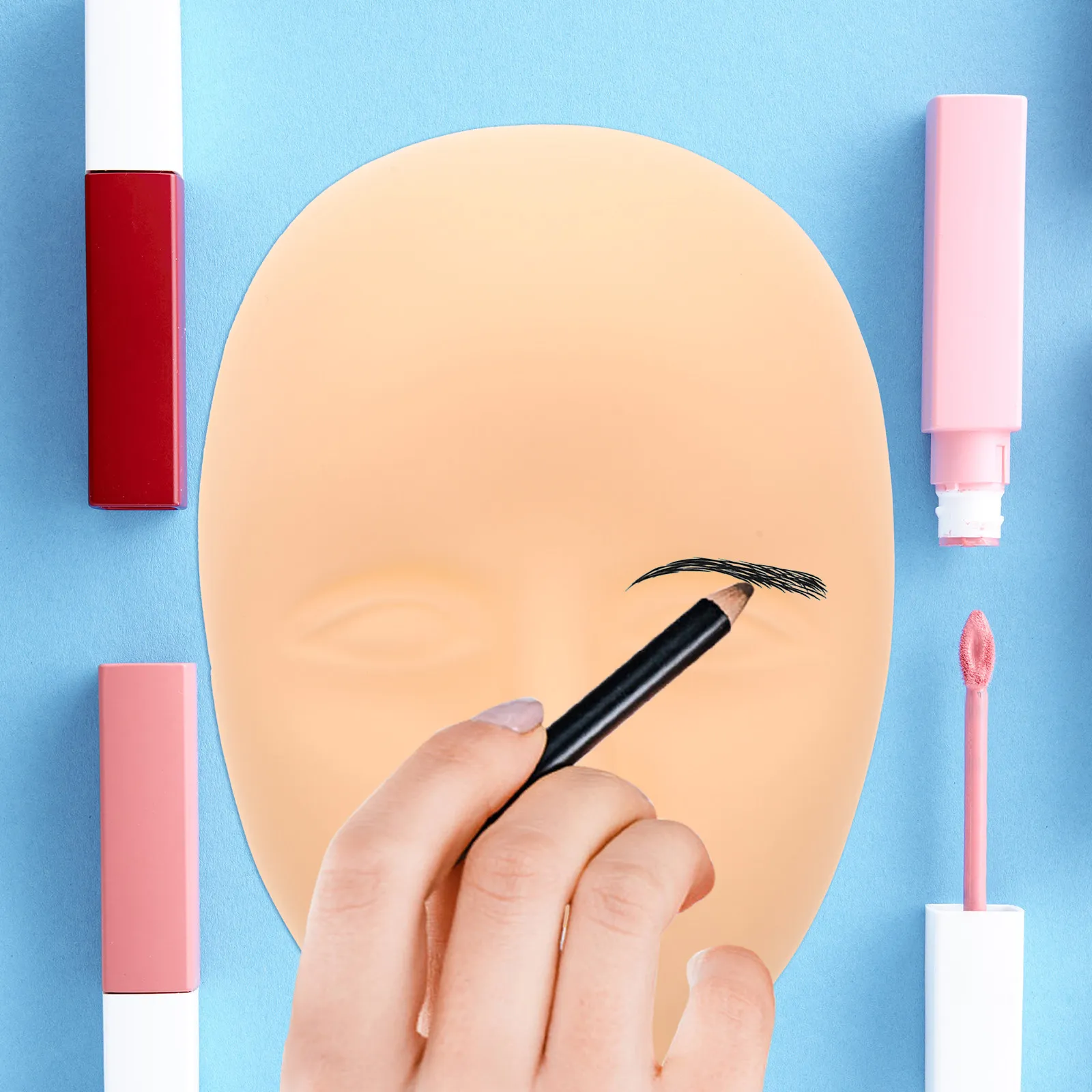 قطعتان من الجلد الصناعي المرن من السيليكون للتدريب على مكياج الحواجب، قاعدة وجه اصطناعية ثلاثية الأبعاد للوشم