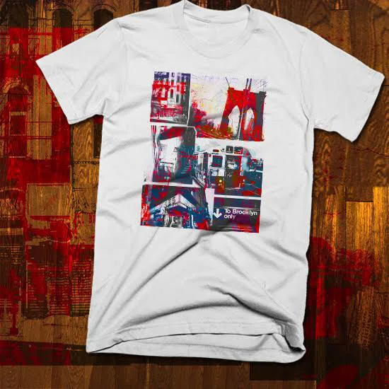 

New York Graffiti T-Shirt Abstract Afro Picasso Brooklyn bridge New Cotton Tee