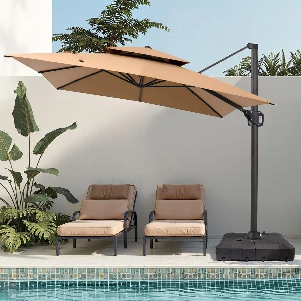 

Зонт-шезлонг с двойным кронштейном и легким управлением, прочная сталь, защита от УФ-излучения и воды, бежевый, для сада и террасы