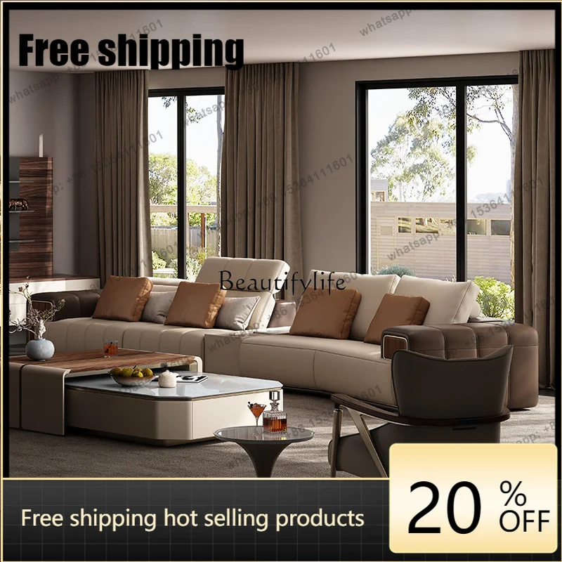 Customizationls  new light luxury functional sofa first layer cowhide curved all leather sofa
