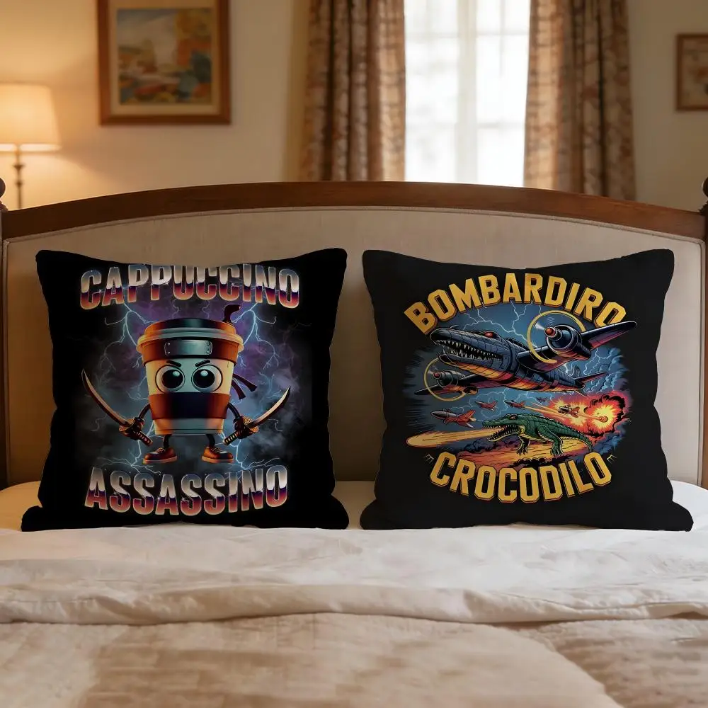 Meme Italian brainrot Cushion Cover 4Pcs Decorative Covers Soft Cushion Case for Sofa Couch Decor 40x40 45x45 Pillowcases
