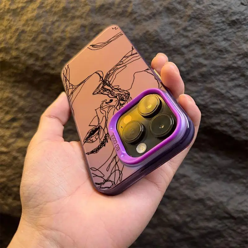 حافظة وجه تجريدية لهاتف آيفون 16 15 14 برو ماكس 12 13 Mini 11Pro XS XR 8 Plus غطاء مقاوم للصدمات