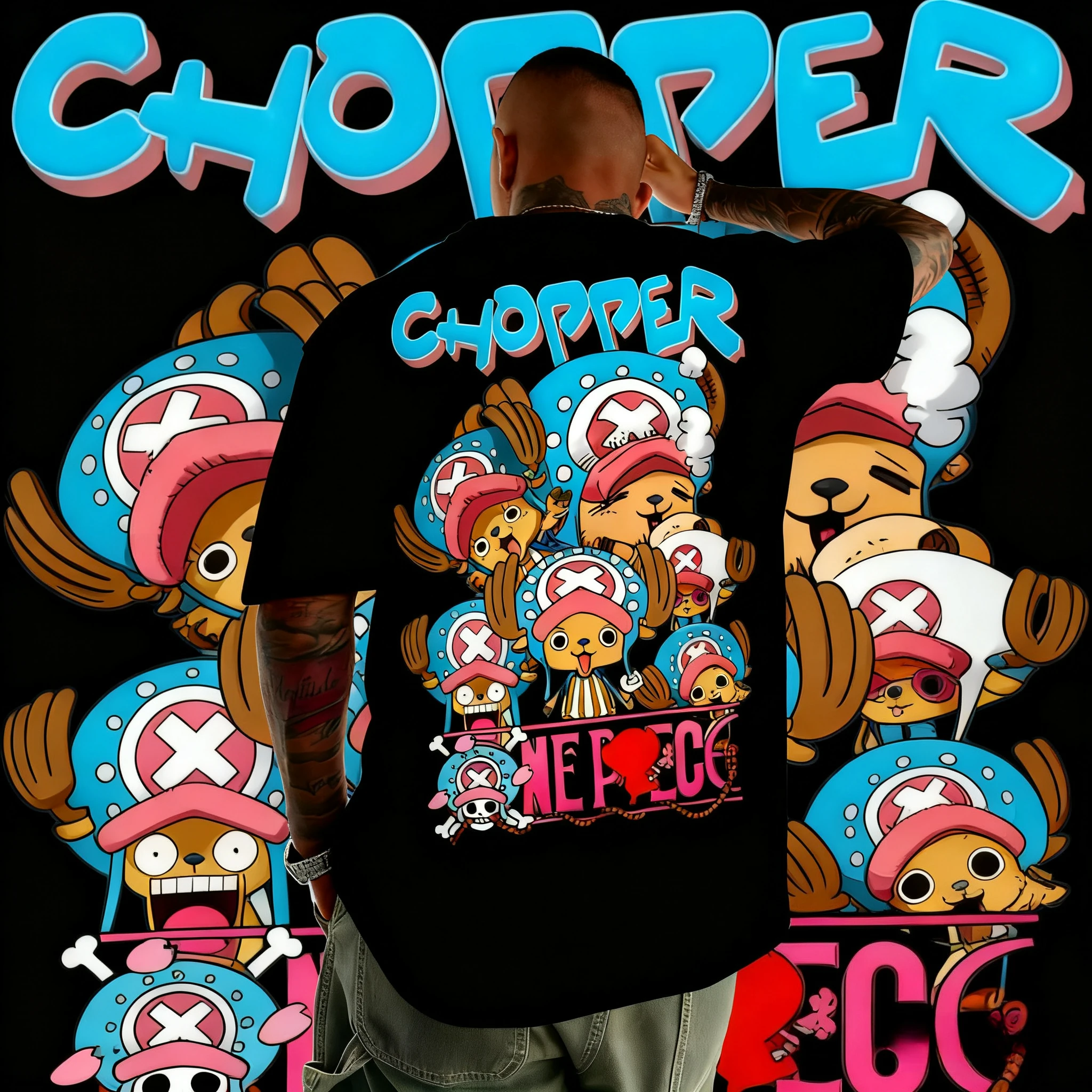 2025년 신상 원피스 시리즈 토니 쵸파 캐릭터 티셔츠, 특대형 Y2K 여름 프린트 100% 순면 루즈 캐주얼 티셔츠