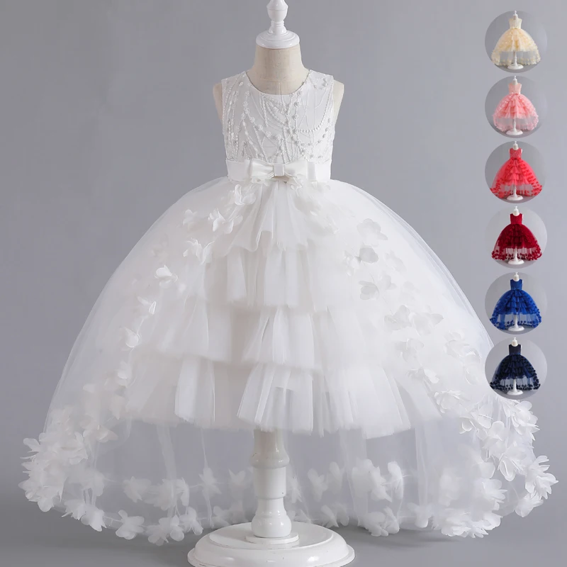 

3-12T Kids Girl Pink Trailing Gown Children Dinner Evening Ceremony Tuxedo Dresses Flower Girls Piano Performance Wedding Dress