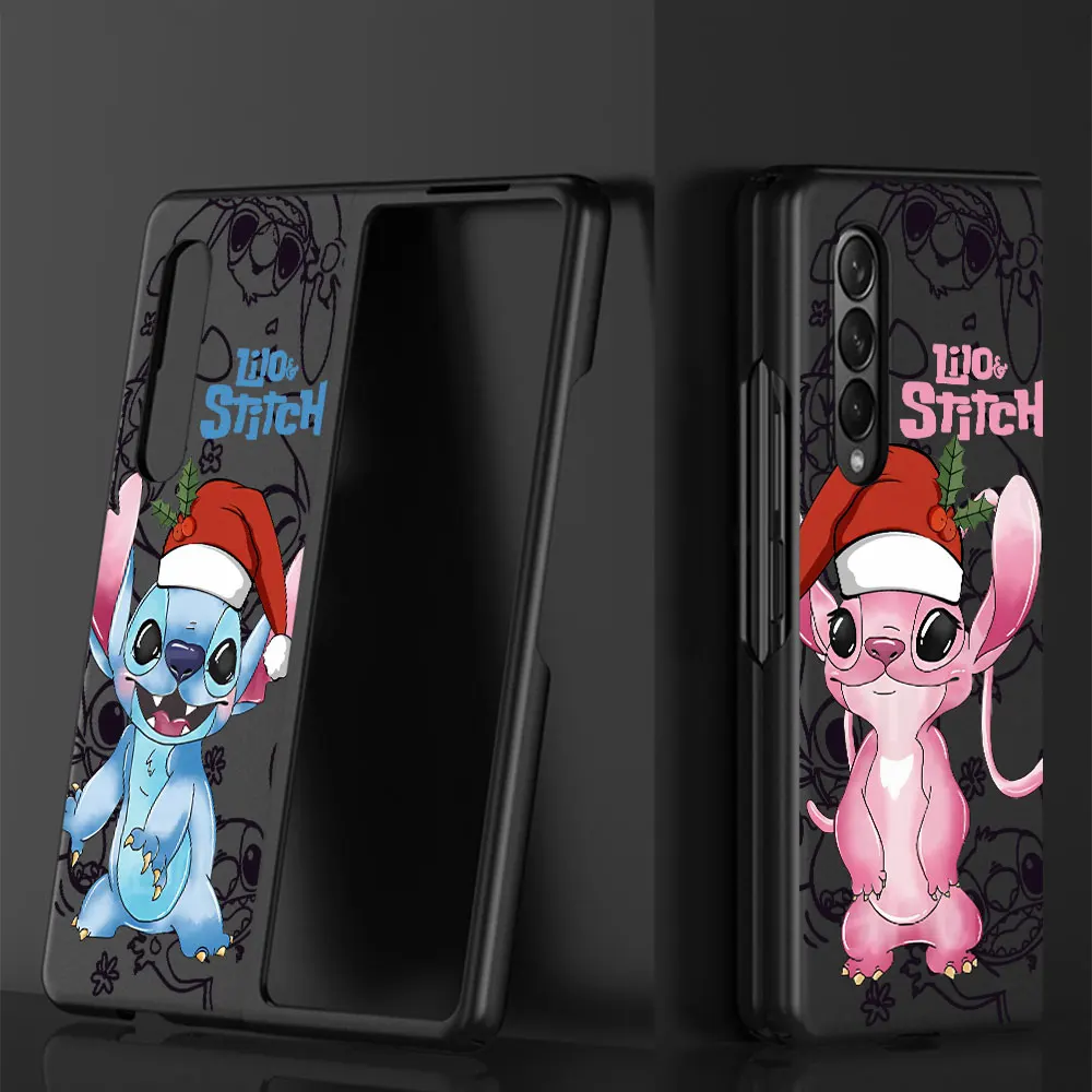 Disney Stitch Christmas Case for Samsung Galaxy Z Fold4 5G Z Fold5 5G Z Fold6 ZFold4 Z Fold3 Black Shell Shockproof Cover