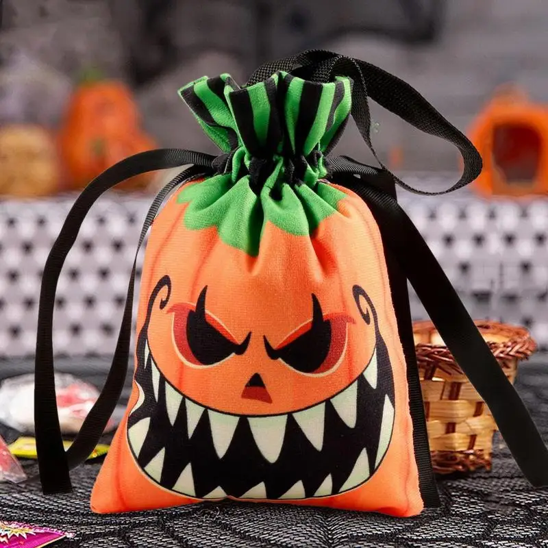 Halloween Drawstring Bag Multifunctional Cloth Jute Sacks Trick Or Treat Candy Bags Portable Pumpkin Ghost Facee Goodie Bags