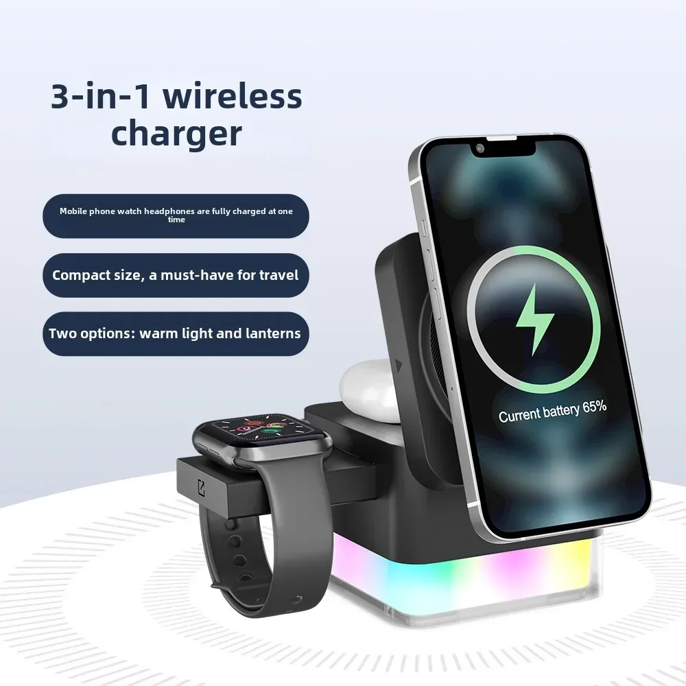 3 in 1 Wireless Charger Fast Charging Station 3 in 1 High Speed Charger Base Bedroom Desk Smartphone Charging Dock Watch Magsafe