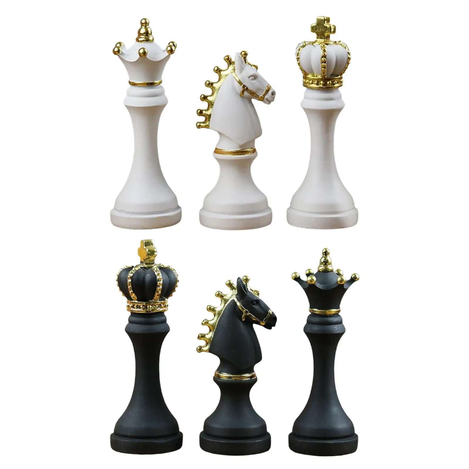 3x International Chess Statue Resin King Queen Knight Sculpture for Desktop