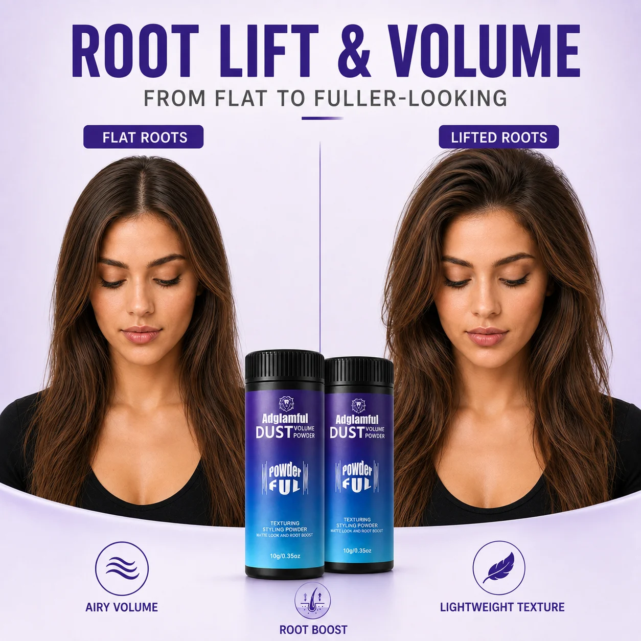 Adglamful 2 Pack Hair Styling Powder 10g Each, Volumizing Root Lift Texture Powder, Matte Finish Oil Control Hair Powder for Men