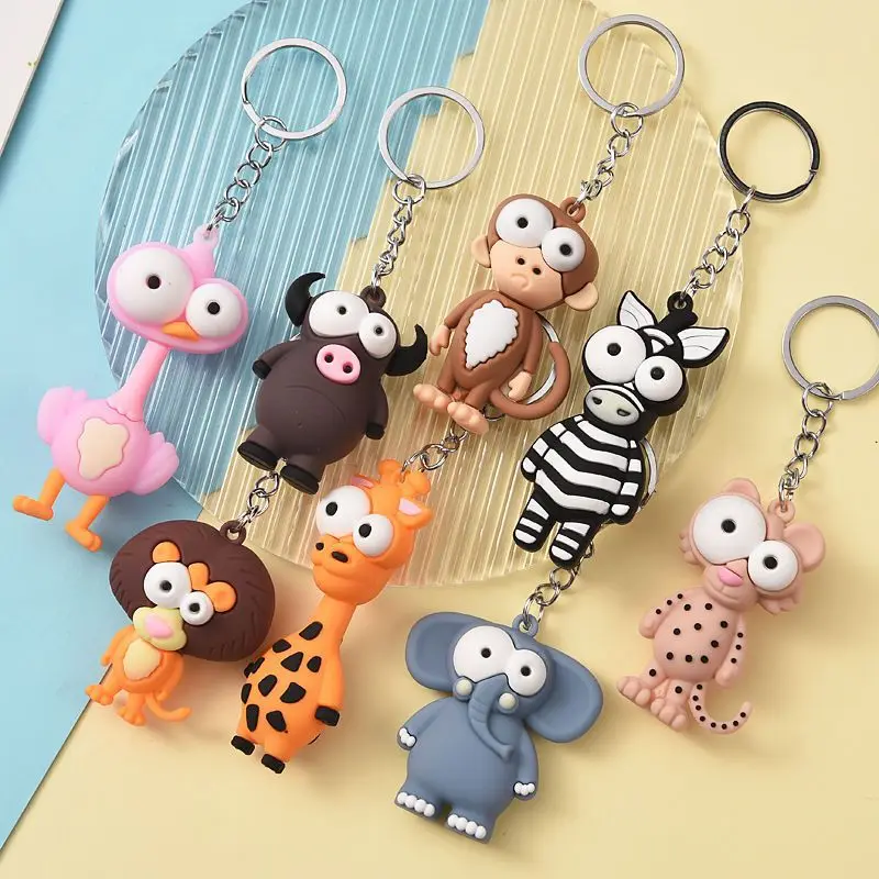 3D Jungle Animal Keychains Ostrich Lion Monkey Elephant Key Chains Jungle Safari Theme Kids Birthday Party Gift Baby Shower Gift