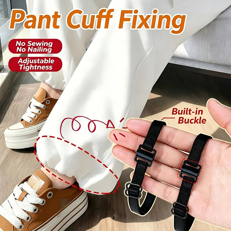 Invisible Leg Shortening Straps,Adjustable No-Sew Hidden Non-slip Pants Edge Bands, Anti-drag Pants Hem Fixing Device-2/4Pcs