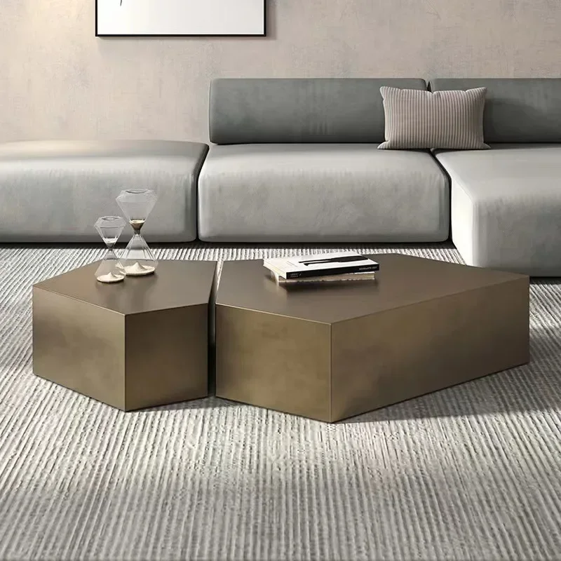 Modern simple and light luxury, bronze brushed coffee table combination, designer creativity