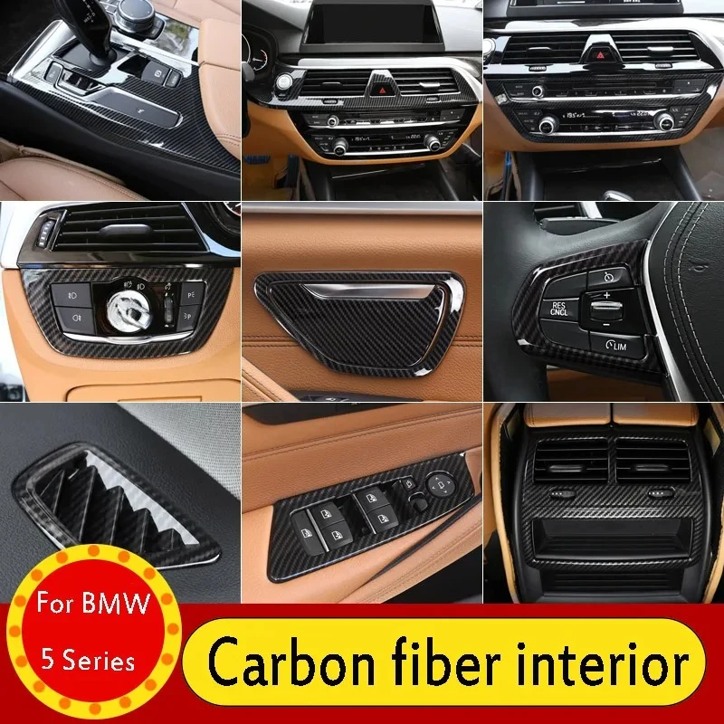 ABS Carbon Fiber For BMW 5 Series G30 2018-2022 Steering Wheel Dashboard Console Gear Shifter Panel Sticker Interior Trim Cover