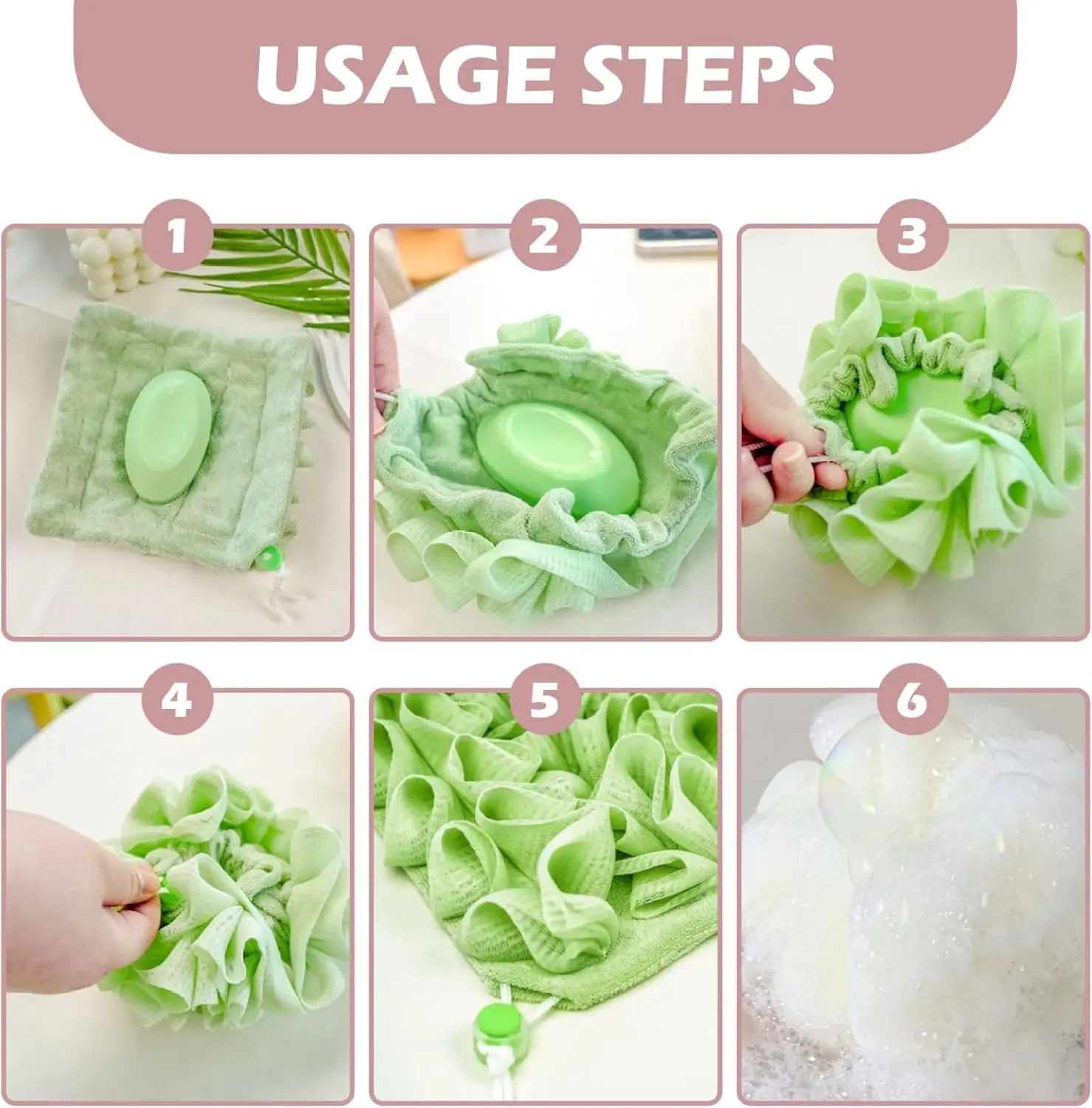 2PCS 2 in 1 Washcloth Loofah Combo,Loofah Fine Mesh Shower Loofah and Soap Storage Washcloth Bath,Sponge with Drawstring