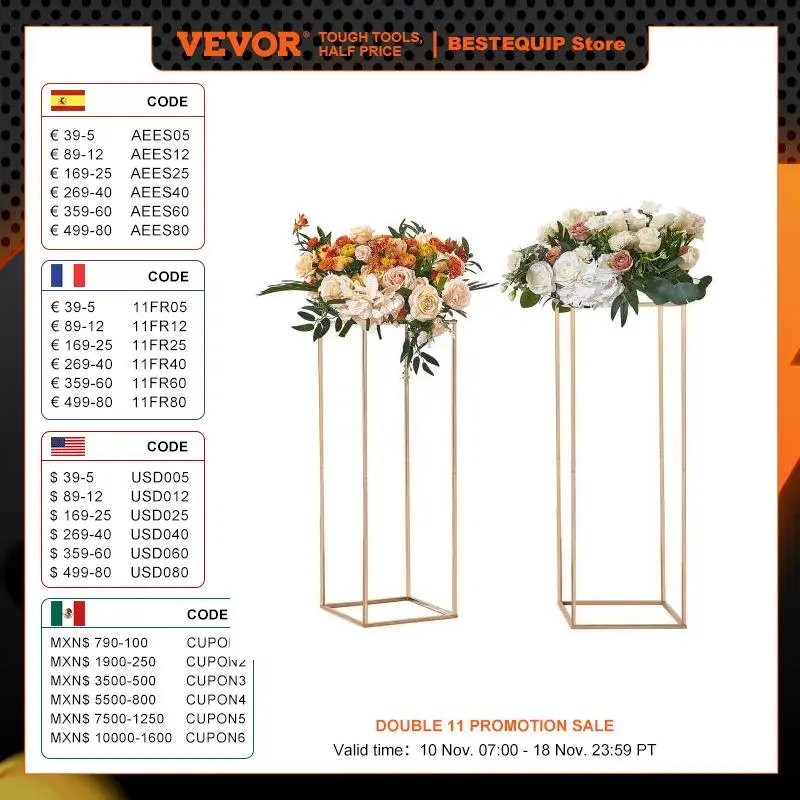 VEVOR 2PCS 31.5inch High Wedding Flower Stand With Acrylic Laminate Metal Vase Column Geometric Centerpiece Stands Rectangular