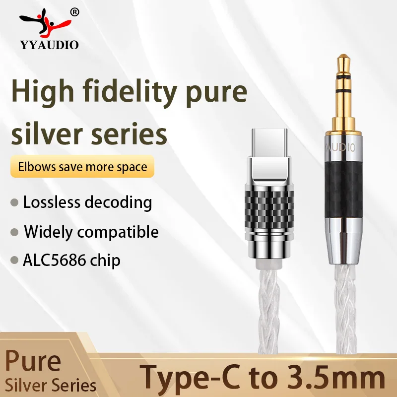 3.5mm to Type C Aux Cable Connector Car Headphone Jack Speaker Sterling Silver 3.5 Jack Aux Audio USB C DAC Cable