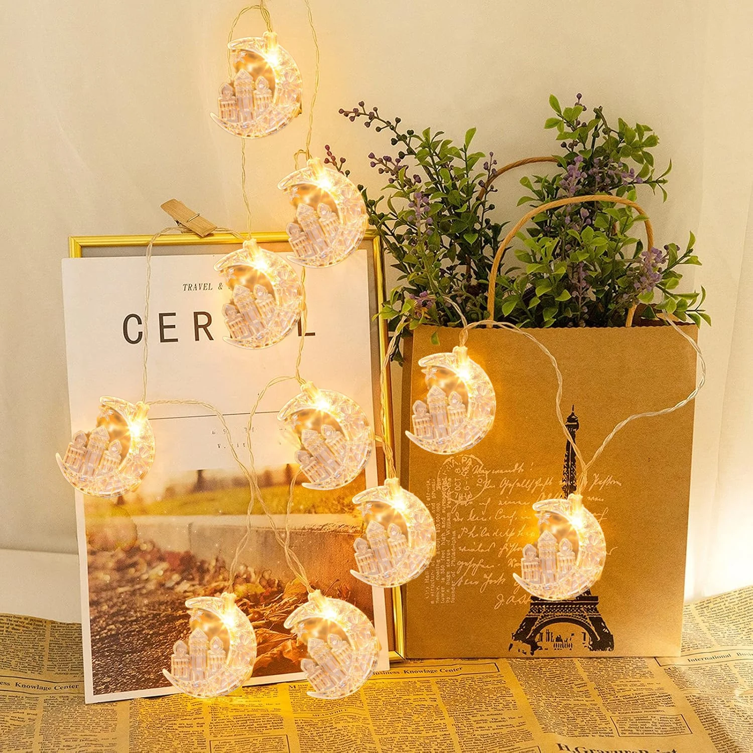 1 шт., Рамадан Мубарак, лунный замок, гирлянда, исламские лунные огни, украшения для Ид Рамадана для дома, на открытом воздухе