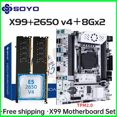 Gaming Motherboard Set SOYO X99 C612chip with Intel Xeon E5 2650 V4 CPU&amp; DDR4 ECC 8G*2 2133MHz RAM M.2 NVME for Desktop PC