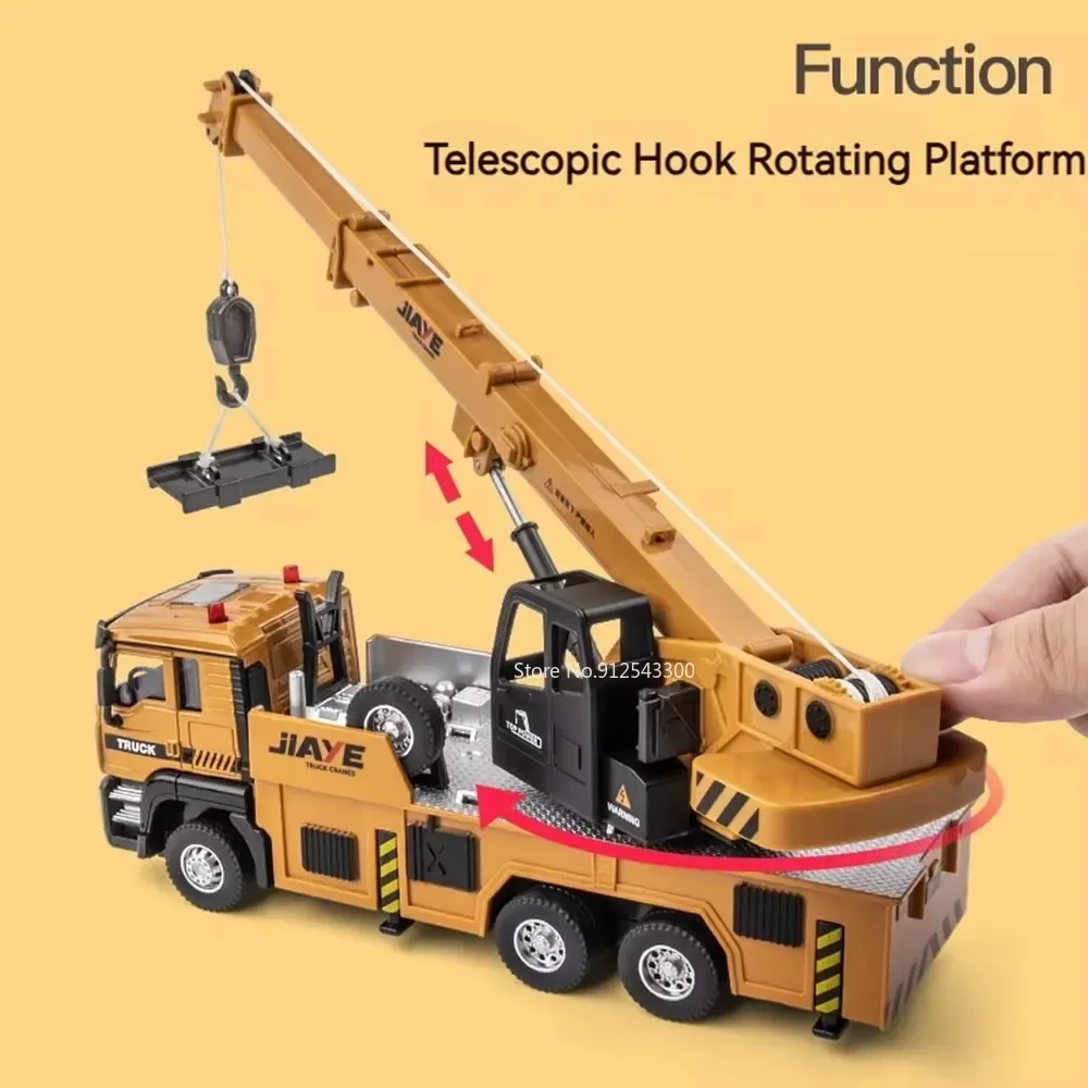 1/50 Scale Crane Engineering Car Model Toy Metal Vehicles Body Alloy Diecast Simulation Crane Rubber Tire Toys For Boys Gifts