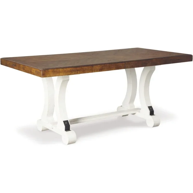 

home.Signature Design by Ashley Valebeck Farmhouse Rectangular Extension Dining Table, Fits up to 8, White & Brown