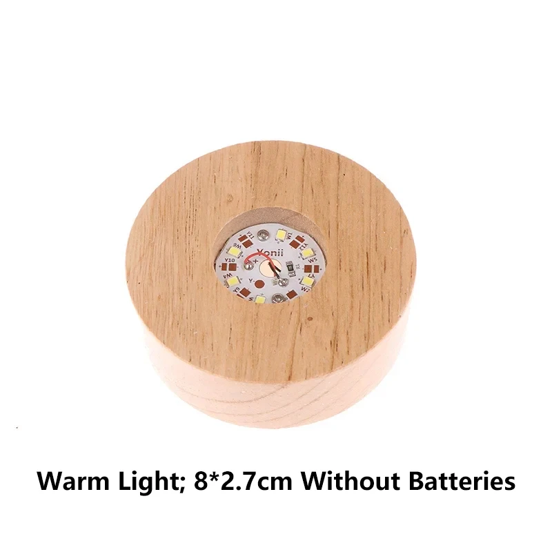 Werkt op batterijen 8/10 cm ronde houten LED-licht displaybasis standaardhouder staat nachtlampvoet kristalglas hars kunstornamenten