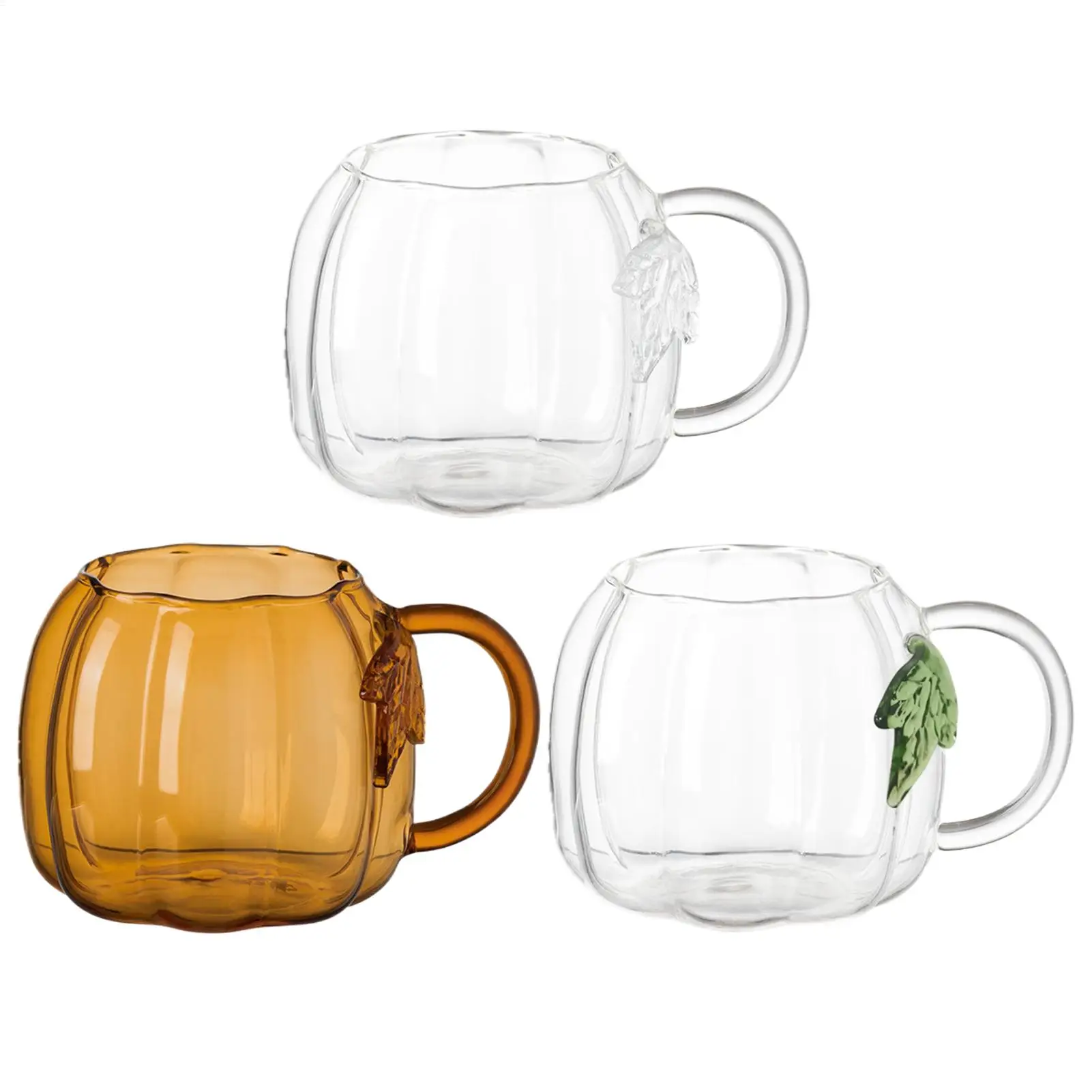 Pumpkin Cups 550ml Glass Autumn Pumpkin-Shaped Tea Cups Thanksgiving Glass Tea Mug for Christmas Halloween Easter Kids