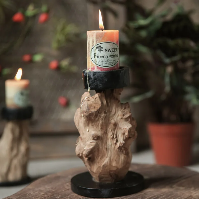 Retro Natural Root Carving Candle Holder Home Decoration Wood Candlestick Ornaments Creative American Scented Candle Holder Gift