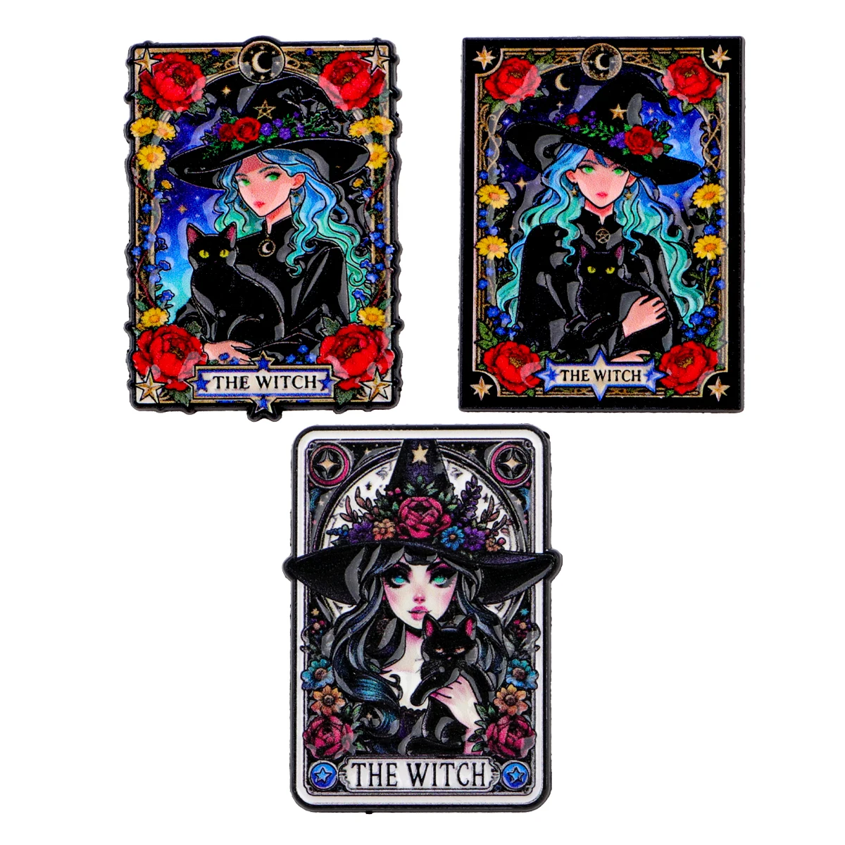 Mix 3 teile/satz Hexe und Schwarze Katze Emaille Pin Tarot Karten Broschen Anstecknadeln Abzeichen auf Rucksack Zubehör Mode Schmuck Geschenke