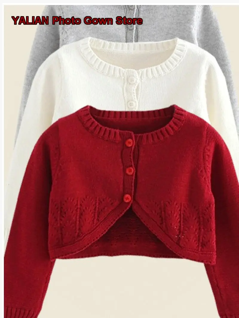 Girls Knit Cardigan 2025 Spring Summer Short Lightweight Shawl for Older Kids Pure Color Casual Wear Long Sleeves
