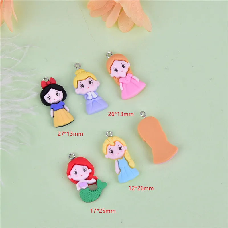 10Pcs Resin Cartoon Princess Girl Charms for Earrings Pendant Necklace Keychain DIY Fashion Jewelry Making Accessories