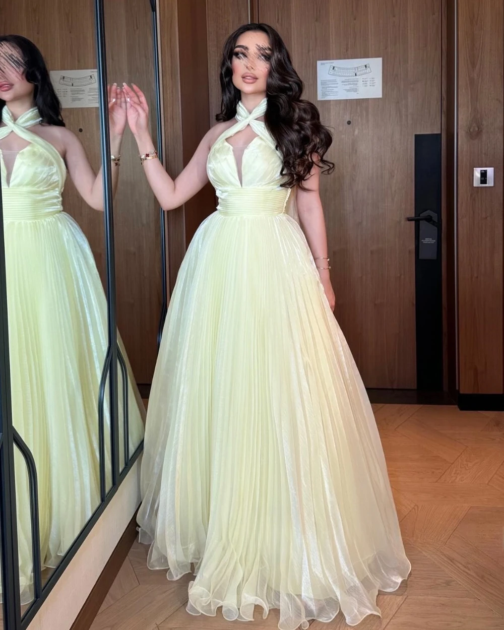 Customized Women Prom Gown Evening Formal Dress Simple Organza Pleat A-line Halter Long Dresses Unisex Chinese Style image 4
