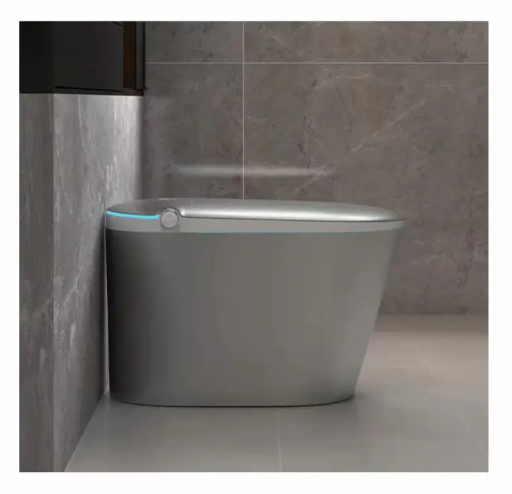 Hotel Bathroom Gray Smart Toilet With Remote Control And S-trap Heated Seat Floor Mounted For Villa Master Bedroom