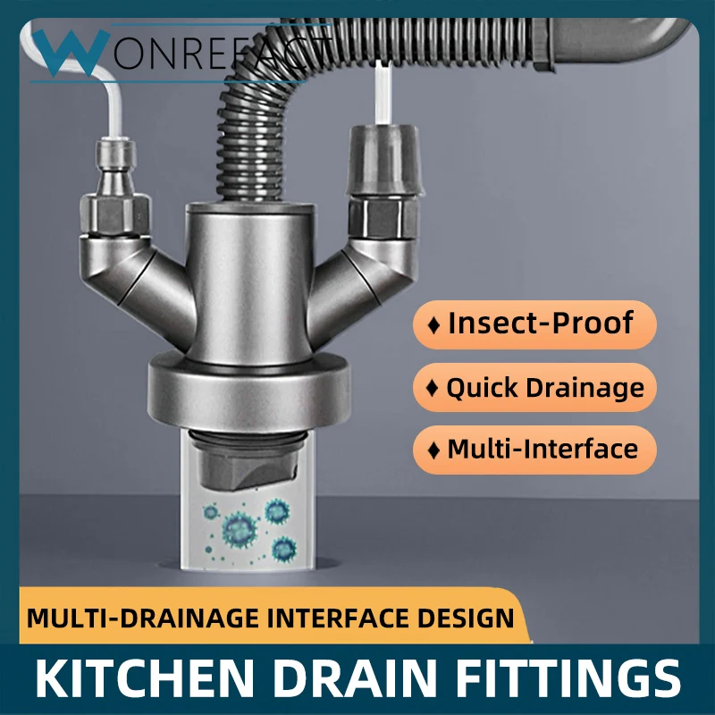 Kitchen Pipe Drainpipe Connector Sink Drain Pipe Holder Bathroom Y Type Drain Purifier Dishwasher Multi-Channel Anti Odor Sewer