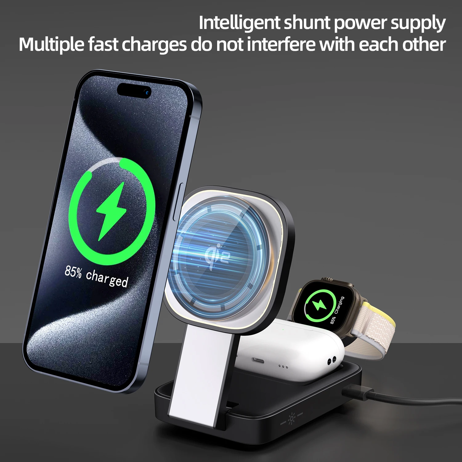 3 in 1 Magnetic Qi2 Wireless Charger For iPhone 16 15 14 13 12 Fast Charging Station For Apple Watch 10 9 8 7 6 5 for airpods