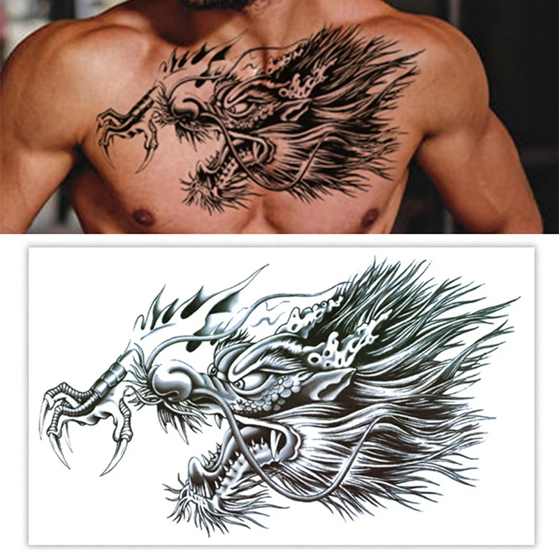 Dragon Wing Temporary Tattoo Sticker Waterproof Black Henna Anime Body Art Tattoo Fake Water Transfer Decal Sexy For Men Women.